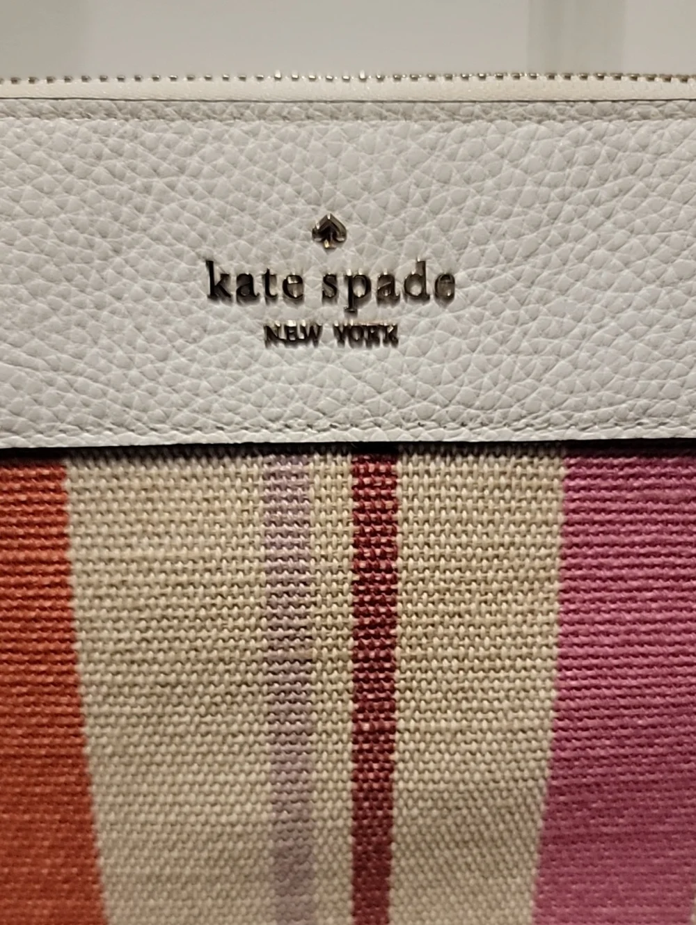 kate spade Cream, Pink & Orange Striped Canvas With Leather Trim Crossbody Bag